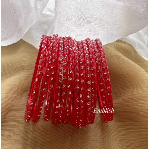 Red Gold Stone Glass Bangles