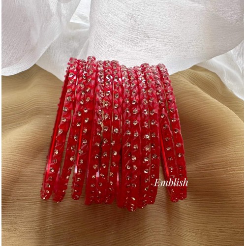 Red Gold Stone Glass Bangles