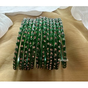 Green Heart Shape Gold Stone Glass Bangles