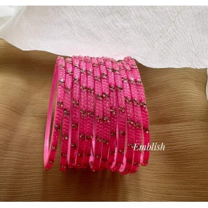 Neon Pink Gold stone Glass Bangles