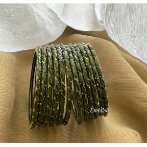 Olive Green Gold Stone Glass Bangles