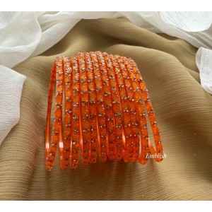 Orange Flower Gold Stone Glass Bangles