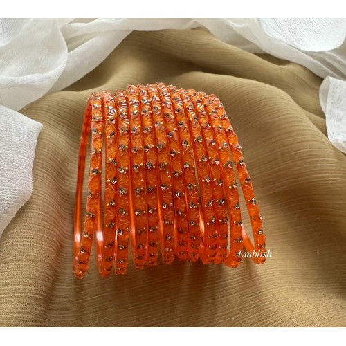 Orange Flower Gold Stone Glass Bangles