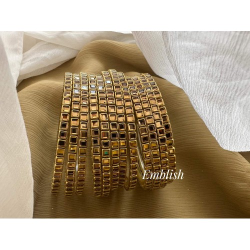 Gold Square Kundan Glass Bangles