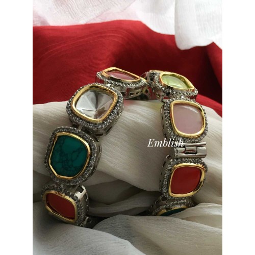 Designer Grand Kundan Navrathna AD stones opneable Bangle