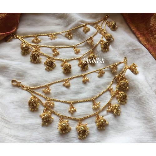 Bahuballi Style inspired Pearl jhumka ear chain