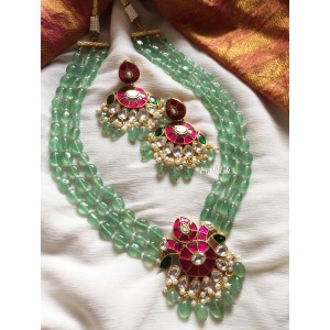 Kundan Jadau double Peacock Pastel Bead Neckpiece