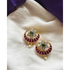 Kundan Jadau Flower Half Moon Bugadi Style Earrings