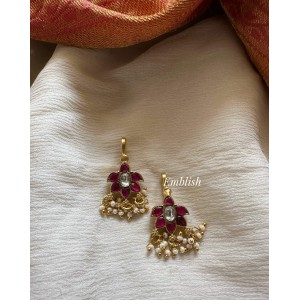 Kundan Jadau Flower Pearl Drop Bugadi Earrings
