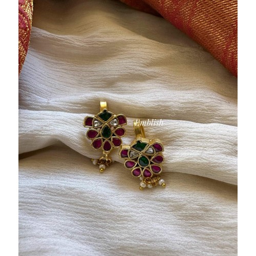 Antique Flower Pearl Drop Kundan Jadau Bugadi Earrings