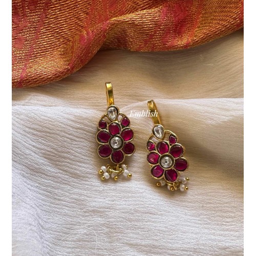 Antique Kundan Jadau Flower Pearl Drop Bugadi Earrings