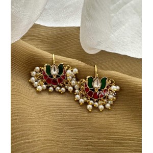 Kundan Jadau Lotus Half Moon Pearl Drop Bugadi Earrings Kundan Jadau Lotus Half Moon Pearl Drop Bugadi Earrings