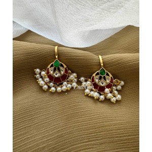 Kundan Jadau Flower Pearl Drop Bugadi Earrings 