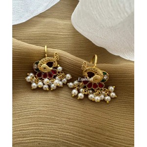 Kundan Jadau Peacock Pearl Drop Bugadi Style Earrings Kundan Jadau Peacock Pearl Drop Bugadi Style Earrings