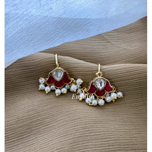 Kundan Jadau Flower Pearl Drop Bugadi Earrings - 2