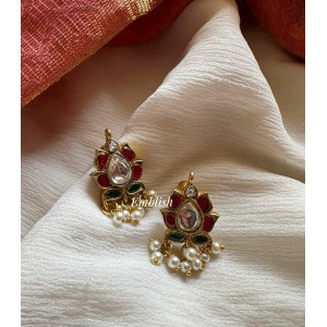 Kundan Jadau Flower Pearl Drop Bugadi Earrings Kundan Jadau Flower Pearl Drop Bugadi Earrings