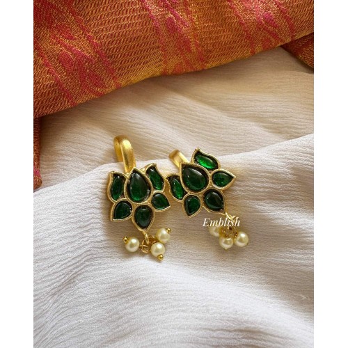 Kundan Jadau Lotus Bugadi Earrings - Green