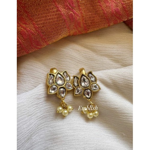 Kundan Jadau Lotus Bugadi Earrings - White