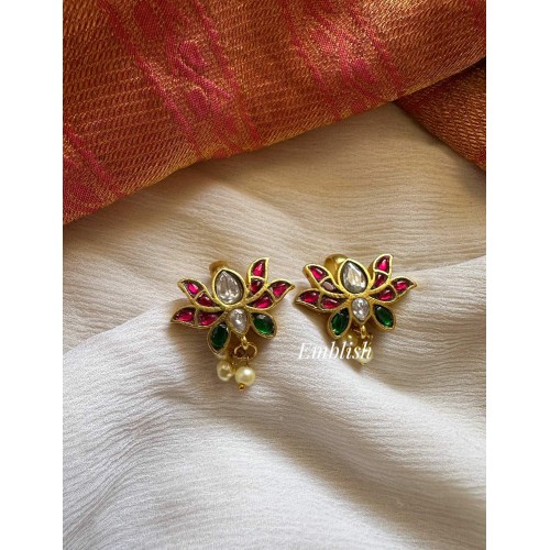 Kundan Jadau Lotus Intricate Pearl Drop Bugadi Earrings