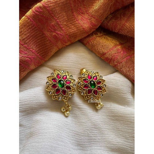 Kundan Jadau Flower Pearl Drop Bugadi Earrings 