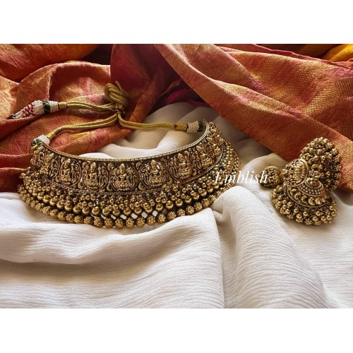 Grand Antique Lakshmi Gold Bunch High Neck Choker