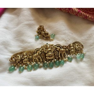 Antique Lakshmi Double Haathi Pastel Bead High Neck Choker 