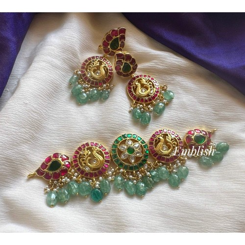 Royal Kundan Jadau Flower Annam Pastel Bead Choker 