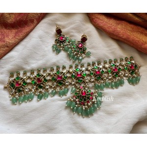 Royal Kundan Jadau Flower Pendant Pastel Bead Choker