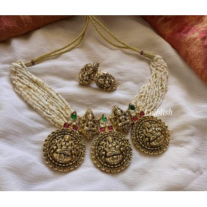 Kundan Jadau Antique Lakshmi Pearl Layer Choker 