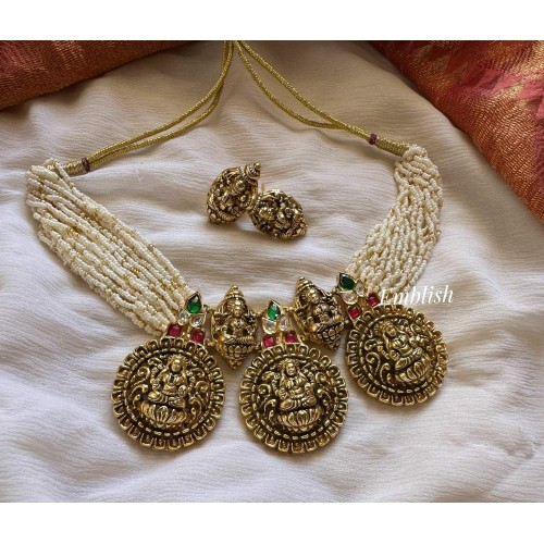 Kundan Jadau Antique Lakshmi Pearl Layer Choker 
