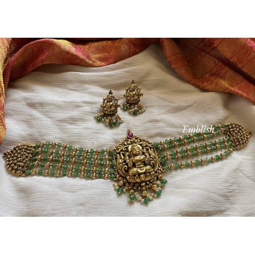 Antique Gold alike Lakshmi Green Bead High neck choker  Antique Gold alike Lakshmi Green Bead High neck choker