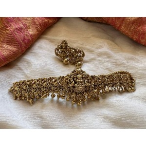 Antique Lakshmi with Intricate Peacock Choker - Gold Drops