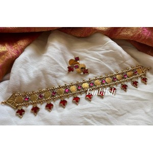 Antique Lakshmi Coin with Flower Drop high Neck Choker