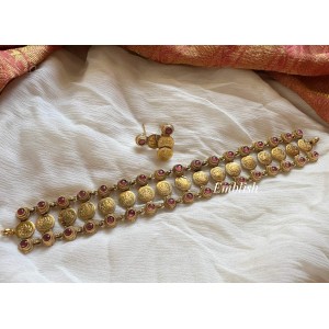 Antique Lakshmi Coin Elegant Choker  - Red