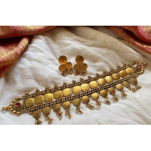Antique Lakshmi Coin Layer Gold Bead Choker 