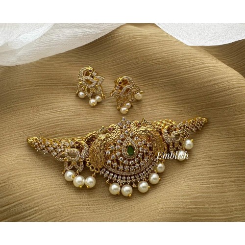 AD Flower with Double Peacock High Neck Choker