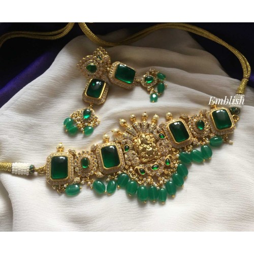 AD Stone Ganesha Choker - Green.