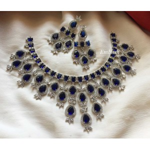 AD Stones Chandelier Neckpiece - Blue