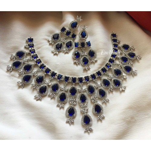 AD Stones Chandelier Neckpiece - Blue