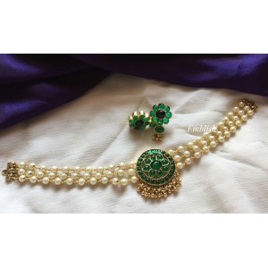 Kemp Flower Pendant Pearl high neck choker - Green