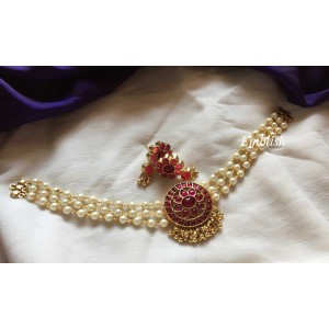 Kemp Flower Pendant Pearl high neck choker - Red