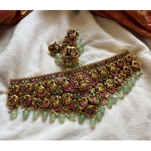 Kundan Jadau Grand Lakshmi Peacock Layer Pastel Bead Choker 