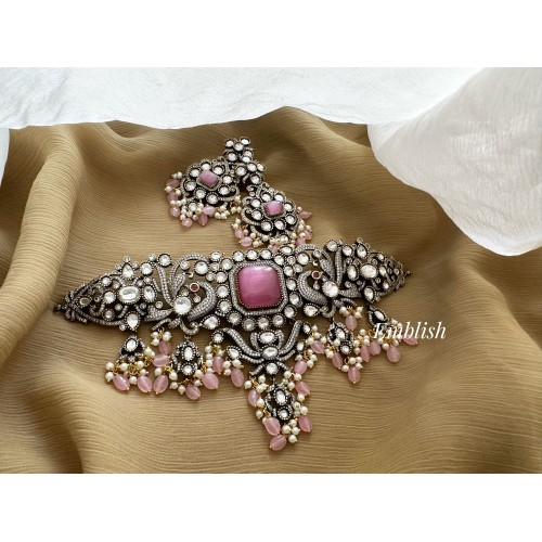 Royal Victorian Flower with Double Peacock Choker - Pastel Pink