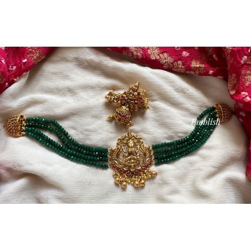 Antique Lakshmi  Green bead High neck Choker