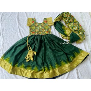 Dola Patola Printed Lehenga Set - Green with Olive Green.