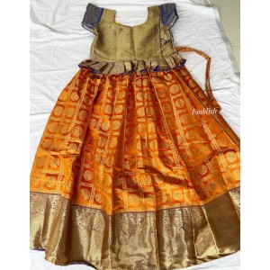 Traditional Pattu pavadai or Lehenga set - Orange with Blue