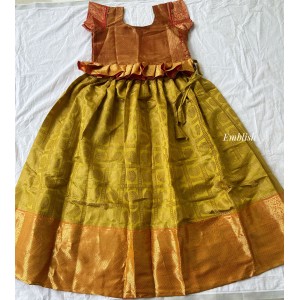 Traditional Pattu pavadai or Lehenga set - Mustard colour with Red