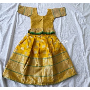 Traditional Pattu pavadai or Lehenga set - Yellow with Parrot Green