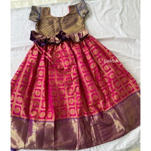 Traditional Pattu pavadai or Lehenga set - Rani Pink