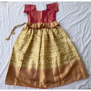 Traditional Pattu pavadai or Lehenga set - Sandal with Pink